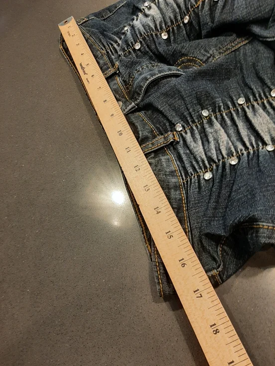 Y2K Ruched Stacked Jeans Rhinestone Studded Denim XL G.W. Maxx Neo Classic - Picture 7 of 12